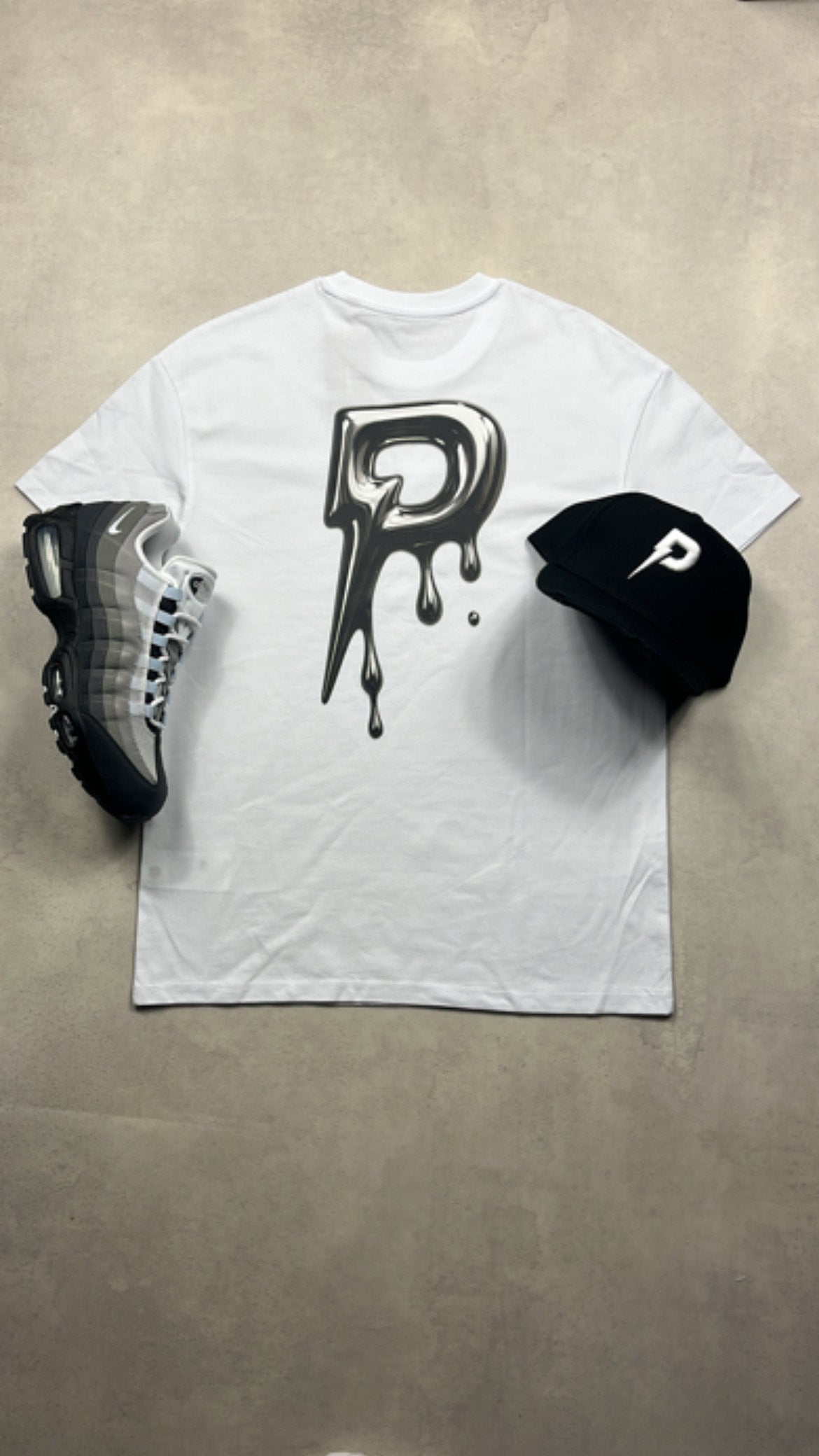 Patterned Drip T-Shirt White/Silver (Oversized)