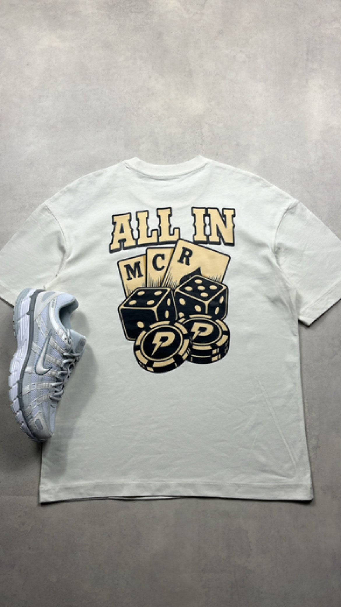 Patterned All In T-Shirt - Beige/Cream (Oversized)