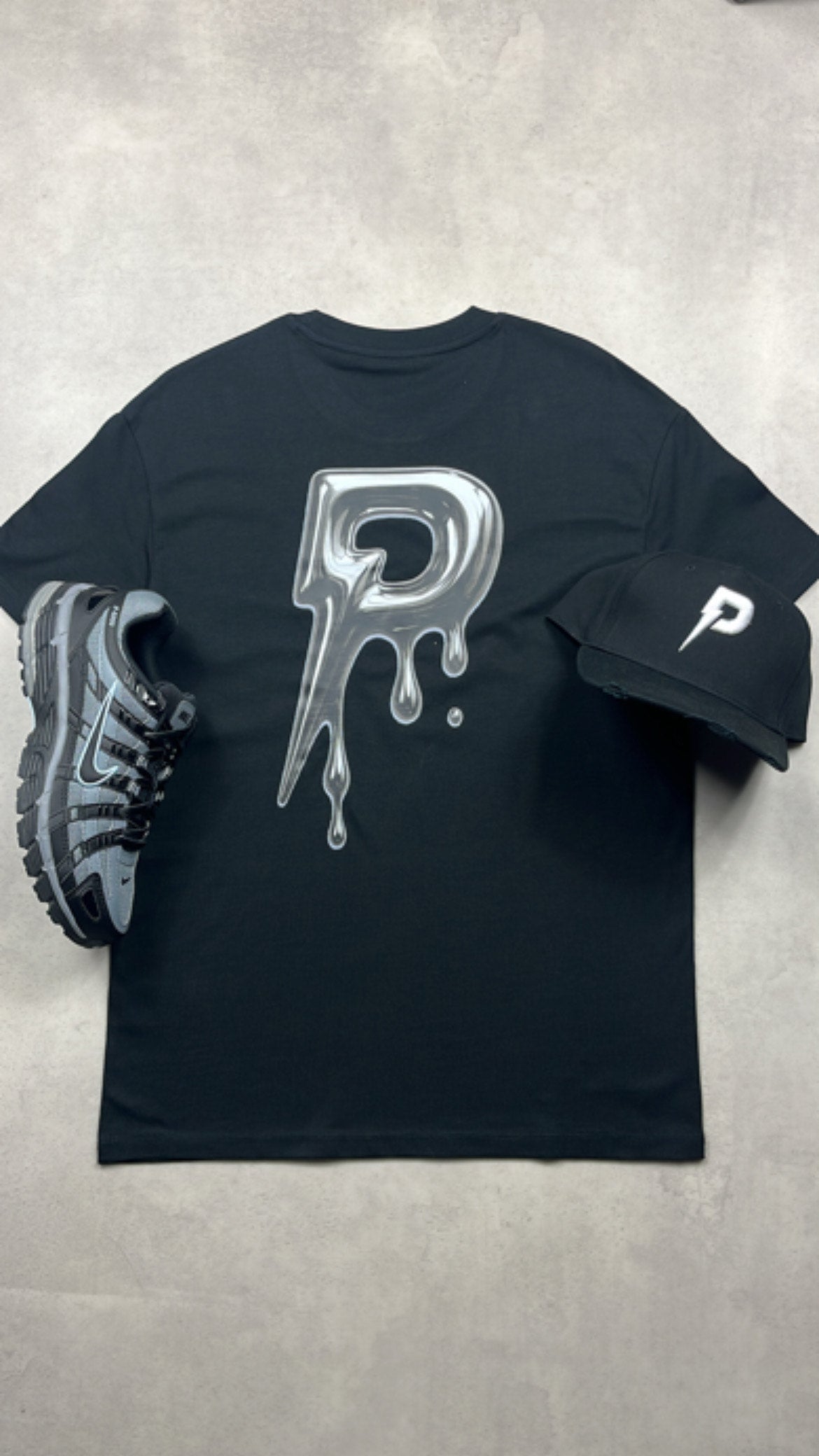 Patterned Drip T-Shirt Black/Silver (Oversized)