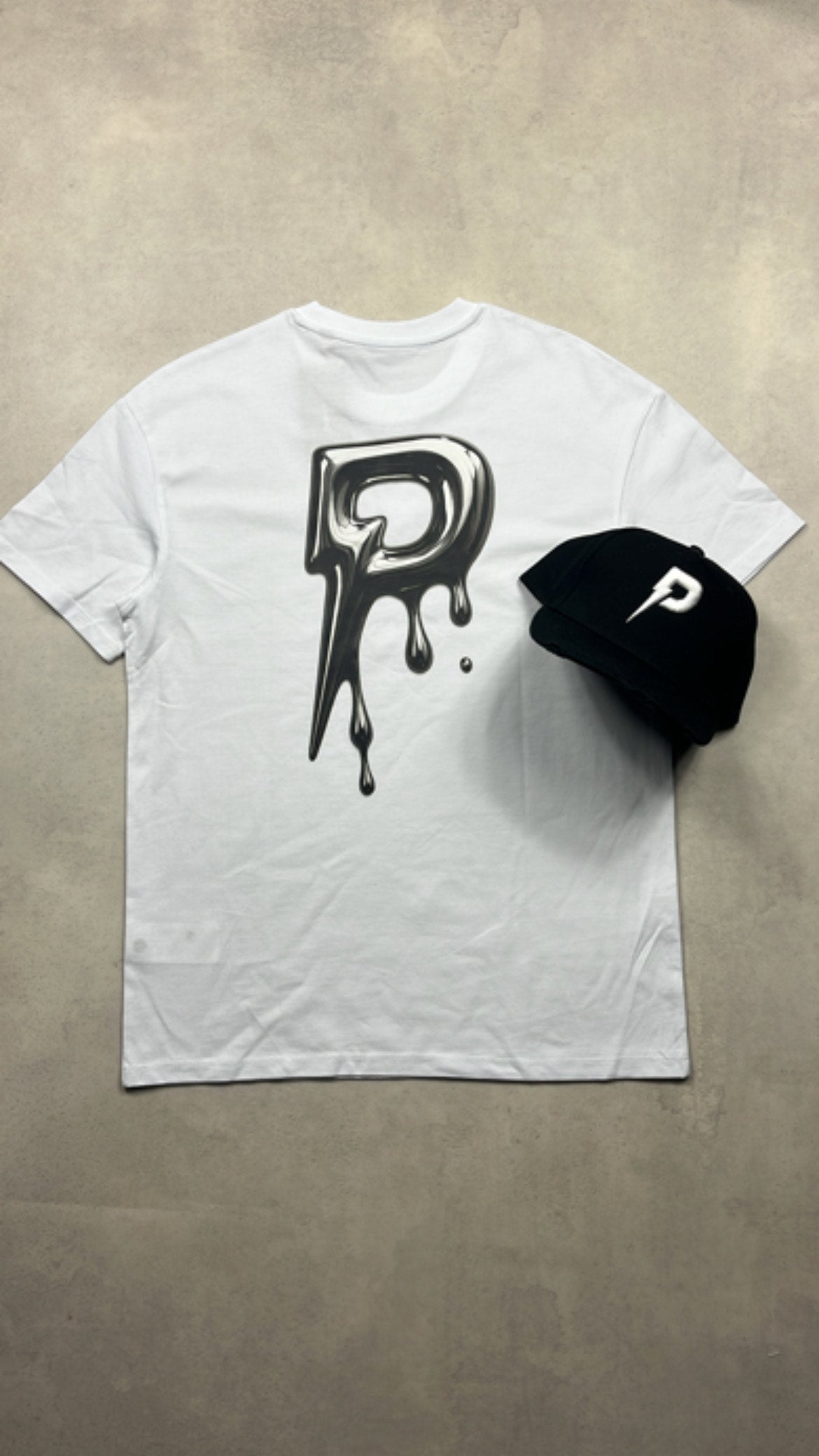 Patterned Drip T-Shirt White/Silver (Oversized)