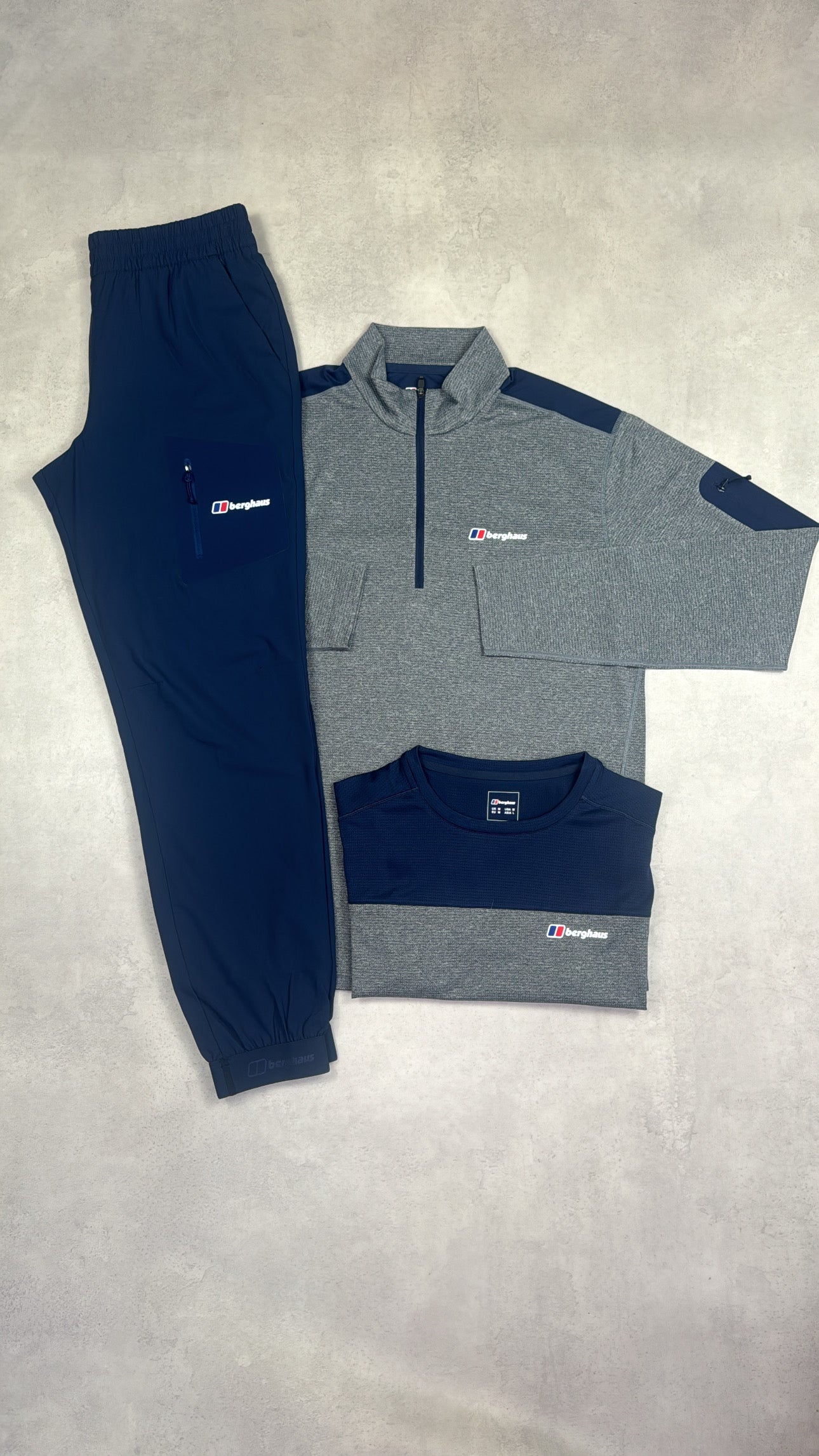 Berghaus Explorer 1/2 Zip, Explorer T-Shirt & Intervale Pants Set - Grey/Navy