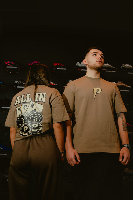 Patterned All In T-Shirt - Khaki (Oversized)