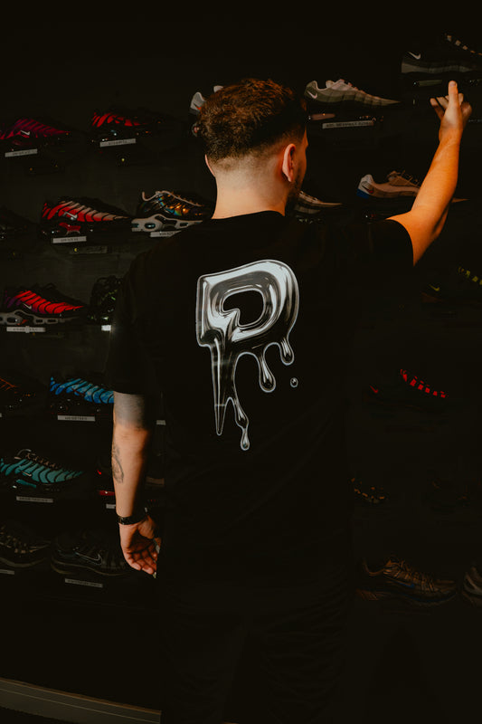 Patterned Drip T-Shirt Black/Silver (Oversized)