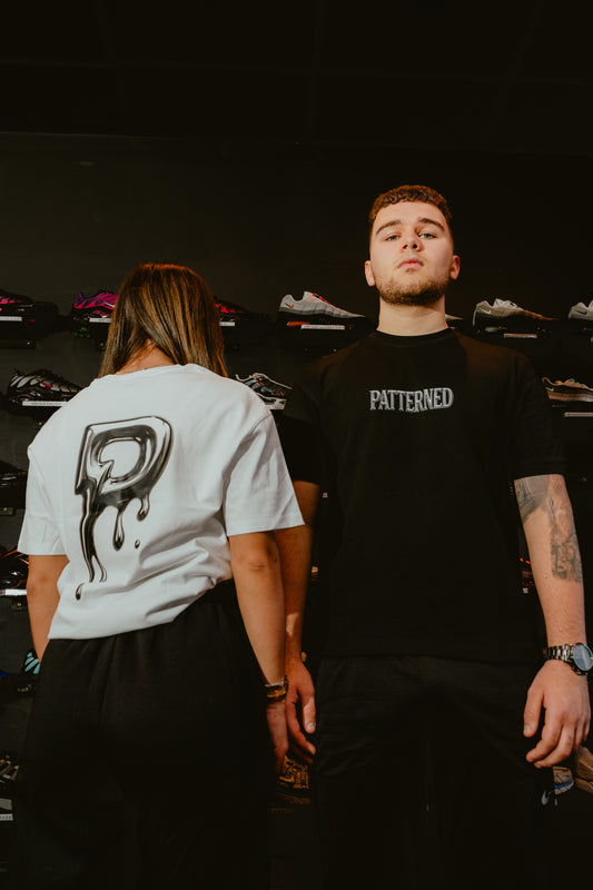 Patterned Drip T-Shirt White/Silver (Oversized)